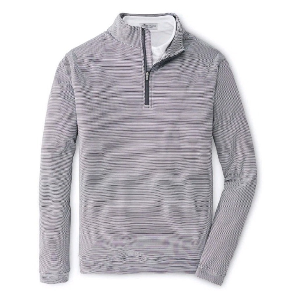 Peter Millar Iron Gray White Perth Sugar Stripe Performance Quarter-Zip Golf XL - Picture 2 of 11